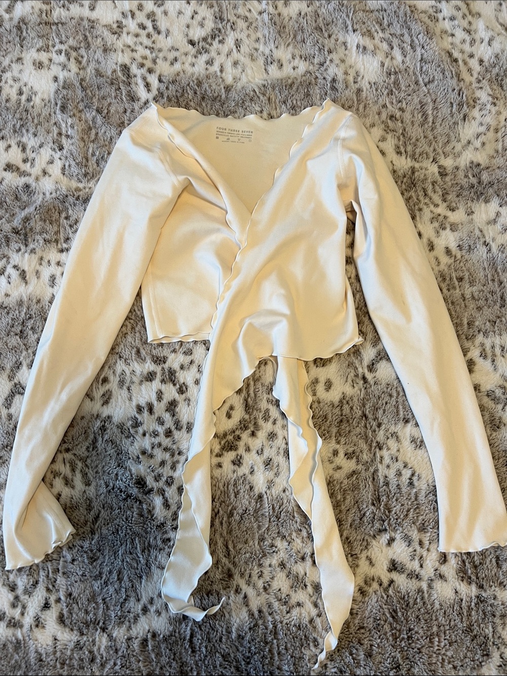 437 Cream Wrap Tie-Front Long Sleeve Top